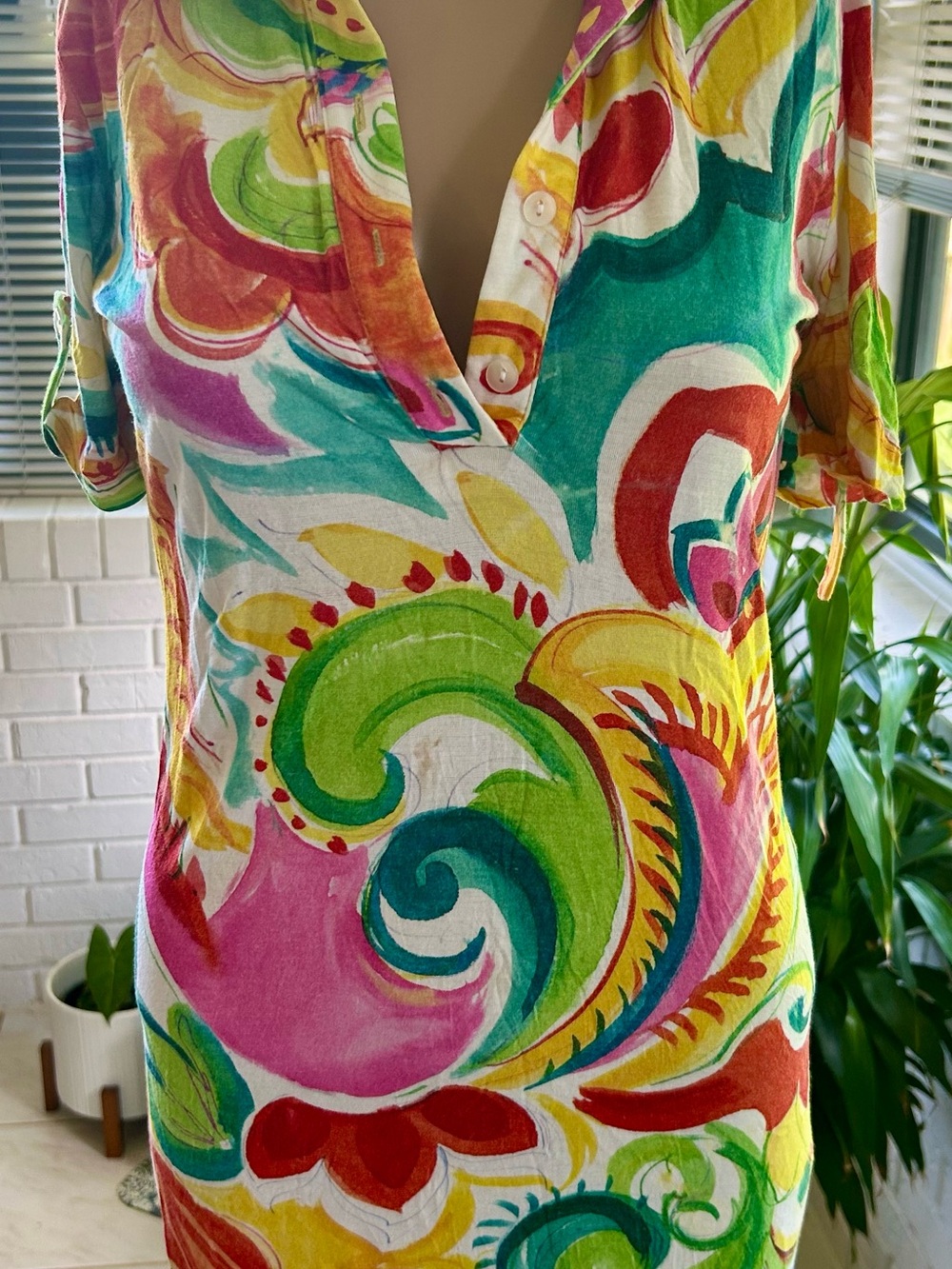 Bright Multicolor Swirl V-Neck Tunic Dress